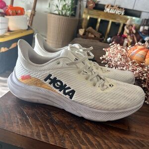 Hoka White and Gold Athletic Shoes